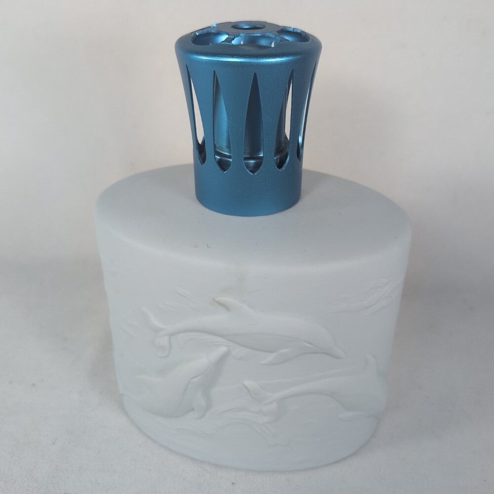 Lampe Berger RARE Dolphin White Bisque Blue Nautical Fragrance Oil Lamp Vintage